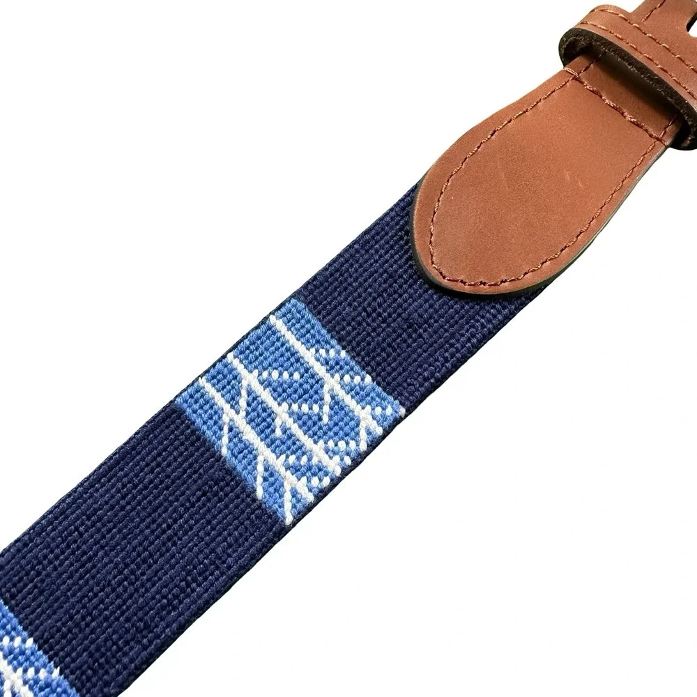 Smathers & Branson Needlepoint Blue Stitched Mens Golf Belt Size 38 NWT
